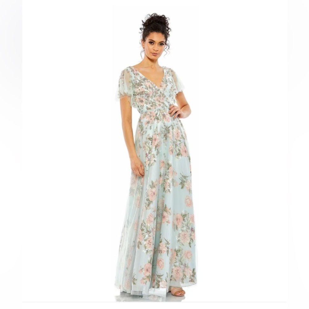 Women's Floral Flutter Sleeve V-Neck Maxi Dress